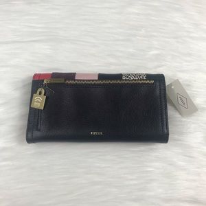 Fossil RFID Logan Flap Black Trifold Wallet